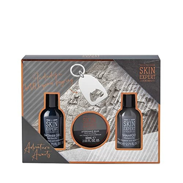 Style & Grace Skin Expert for Him Mini Grooming Gift Set Eco Packaging 80ml Shower Gel + 80ml Shampoo + 60ml Aftershave Balm + Bottle Opener Keyring