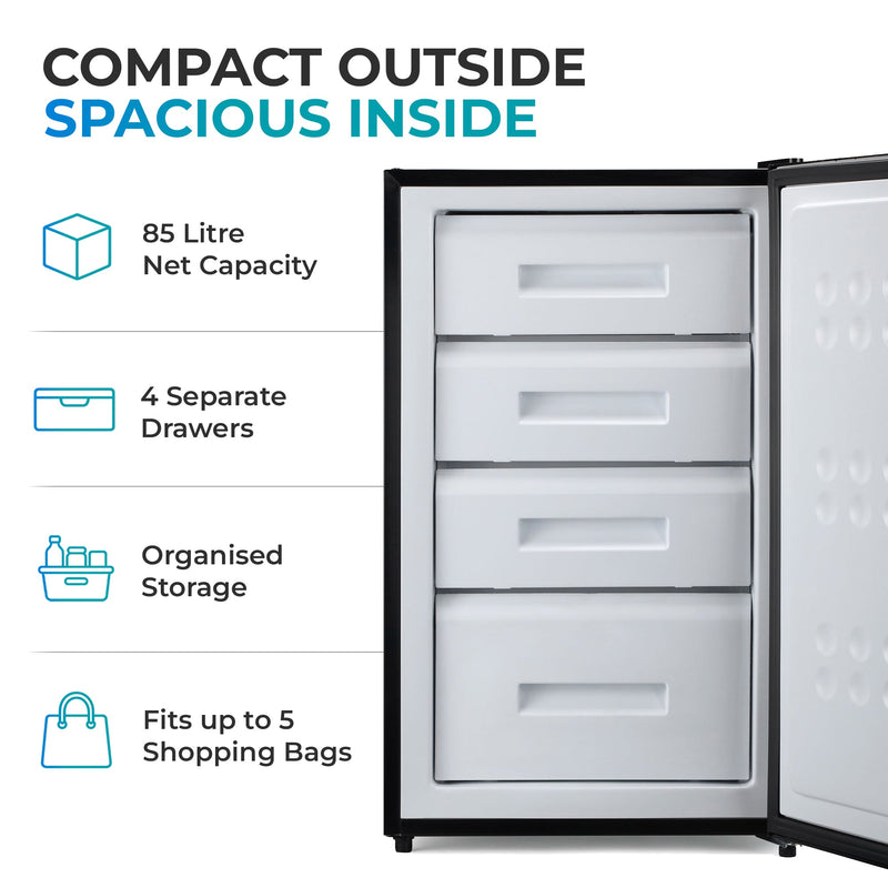 Subcold Eco90F Under Counter Freezer | 90L (85L Net, 4 Drawers, Garage Safe) - Black