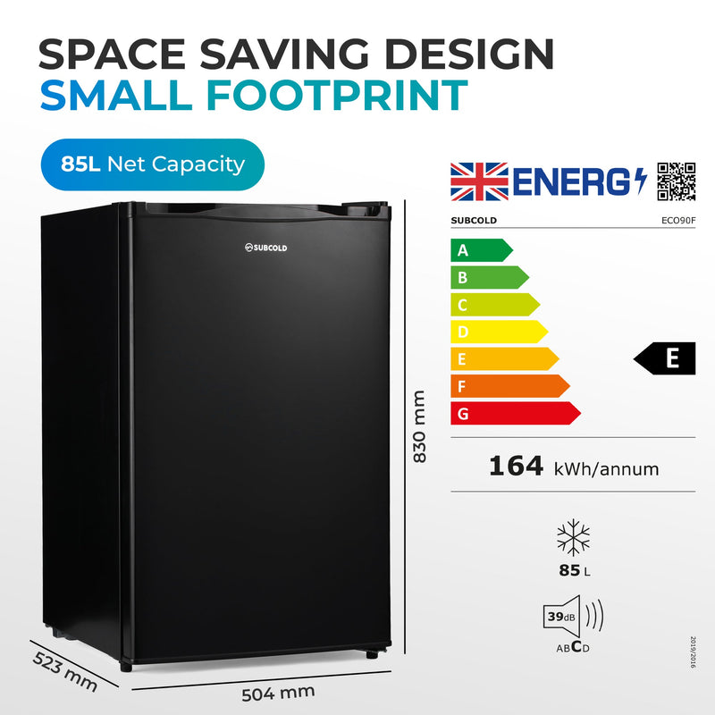 Subcold Eco90F Under Counter Freezer | 90L (85L Net, 4 Drawers, Garage Safe) - Black