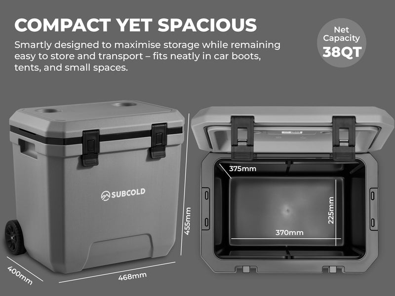 Subcold Master38 Heavy-Duty Wheeled Cool Box | 36L (38QT, 48hr Ice Retention)