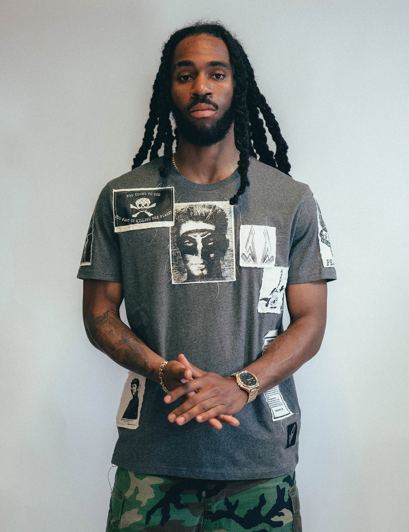 'Saint' Multipatch T-Shirt in Grey