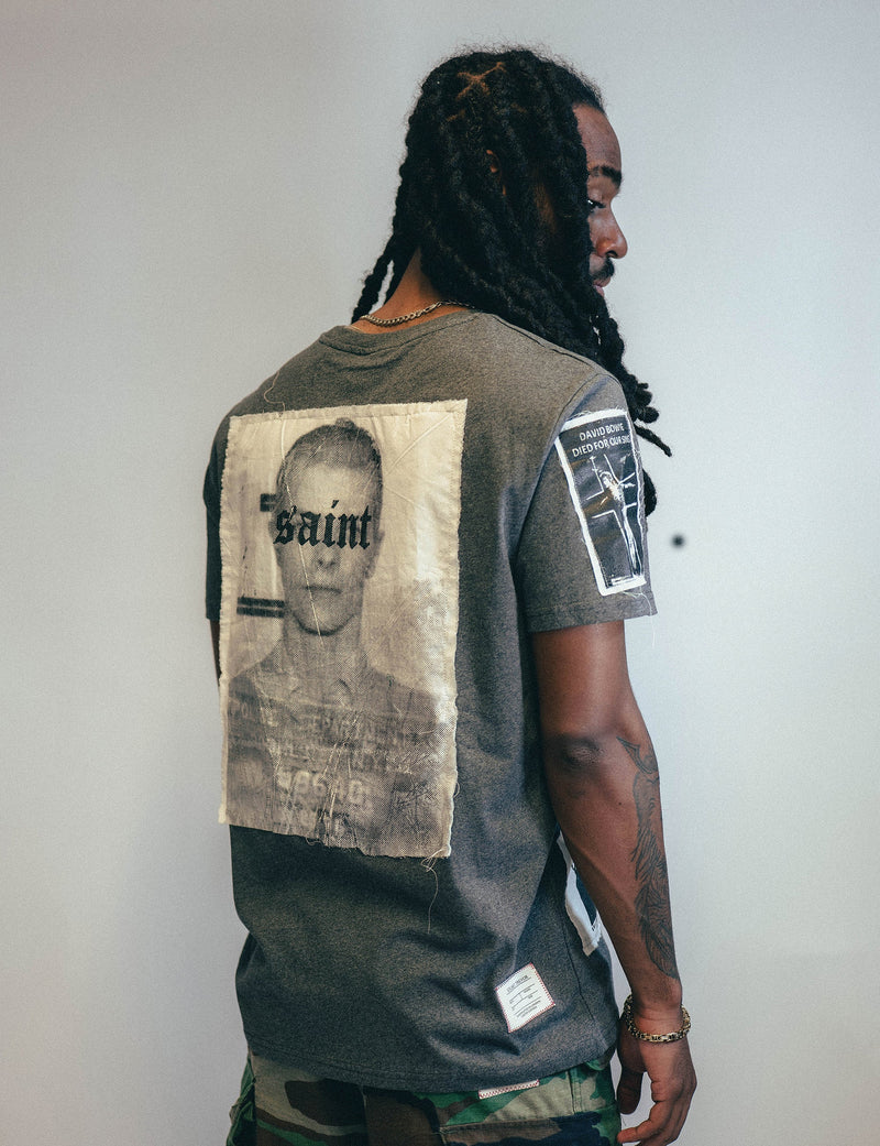 'Saint' Multipatch T-Shirt in Grey