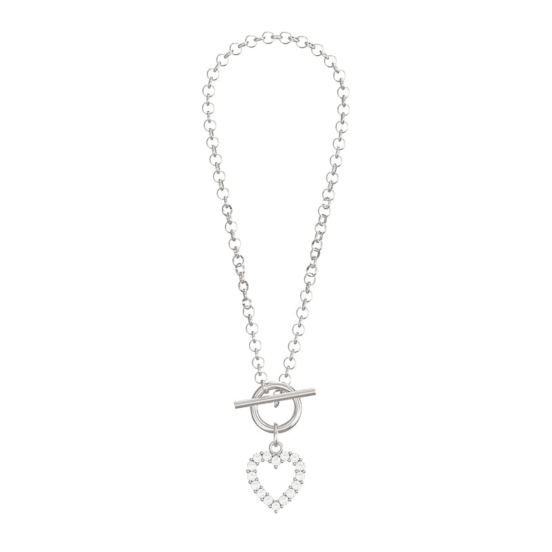 T-bar Bracelet with Cubic Zirconia Heart