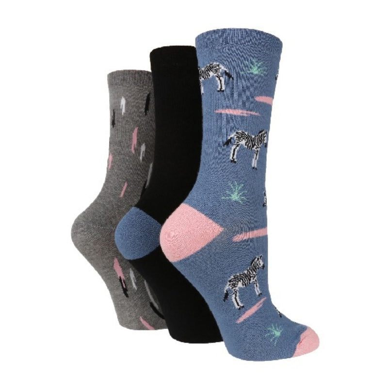 3 Pack Ladies Zebra Novelty Colourful Cotton Socks