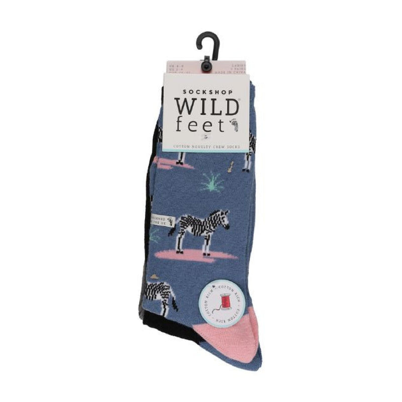 3 Pack Ladies Zebra Novelty Colourful Cotton Socks
