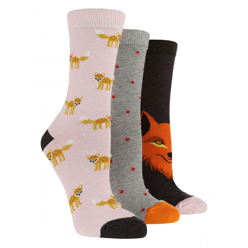 3 Pack Ladies Foxes Novelty Cotton Socks