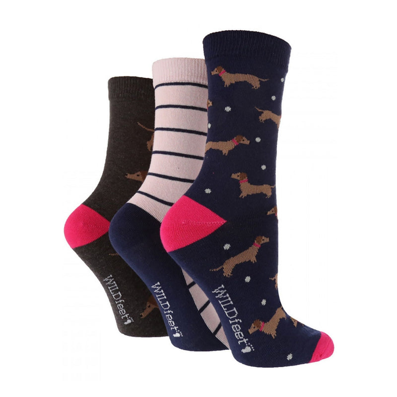 3 Pack Ladies Jacquard Novelty Cotton Socks