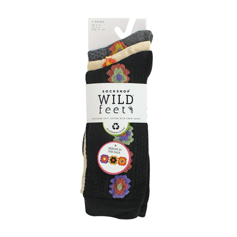 3 Pack Ladies Fashionable Texture Knit Cotton Socks