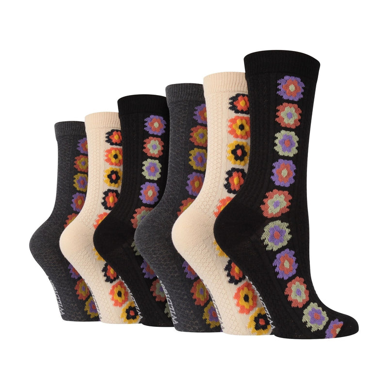 6 Pairs Ladies Multipack of Novelty Design Knitted Boot Socks | Autumn Socks