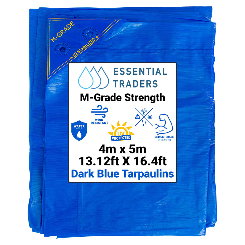 4m x 5m Blue LLDPE Tarpaulins, M-Grade 100 GSM