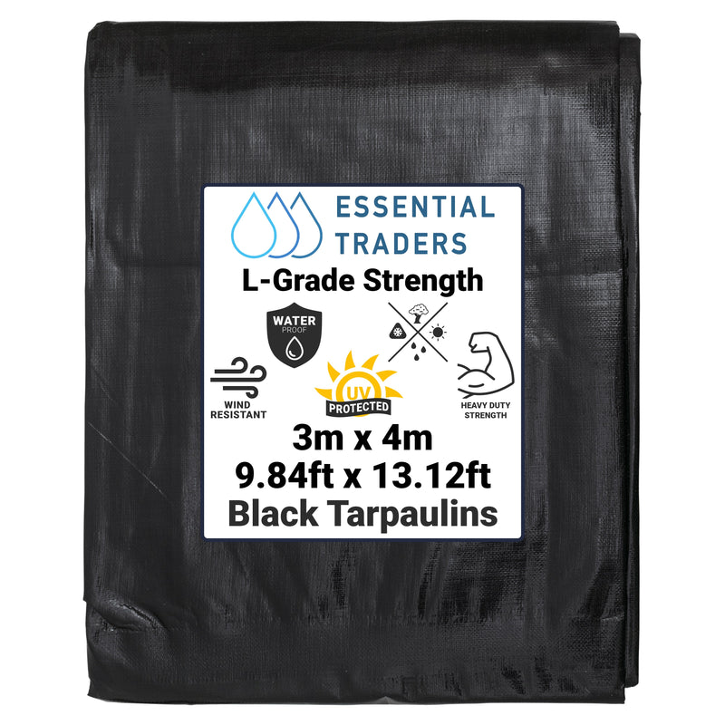 3m x 4m Black & Silver Tarpaulins, L-Grade 220 GSM