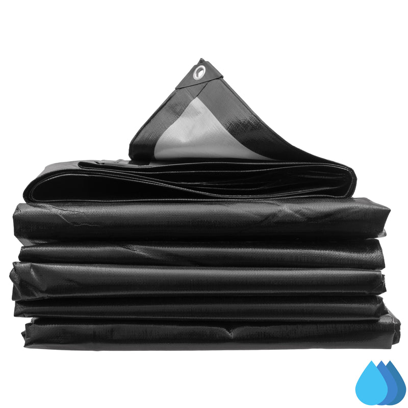 3m x 4m Black & Silver Tarpaulins, L-Grade 220 GSM