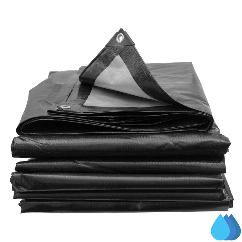 5m x 6m Black & Silver Tarpaulins, L-Grade 220 GSM
