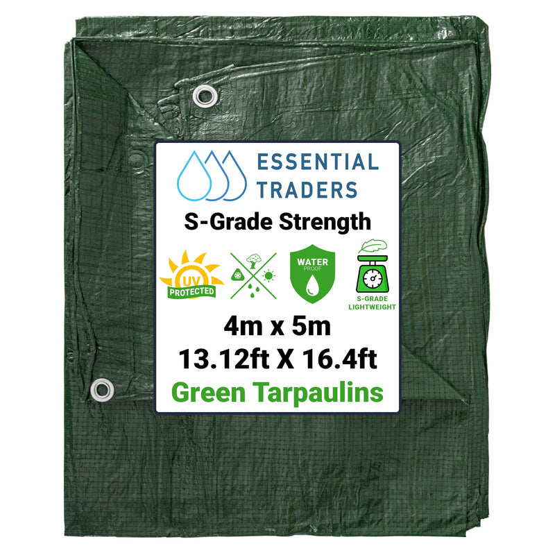 4m x 5m Green Tarpaulins, S-Grade 50 GSM