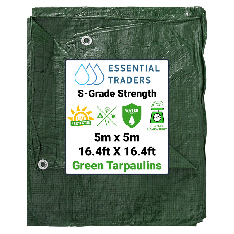 5m x 5m Green Tarpaulins, S-Grade 50 GSM