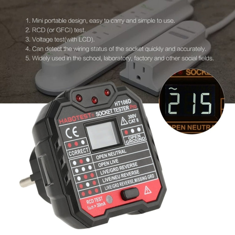 HT106 Socket Testers Voltage Test Detector Ground Line Neutral Line Live Line Leakage Electroscope, UK Plug, EU Plug, US Plug