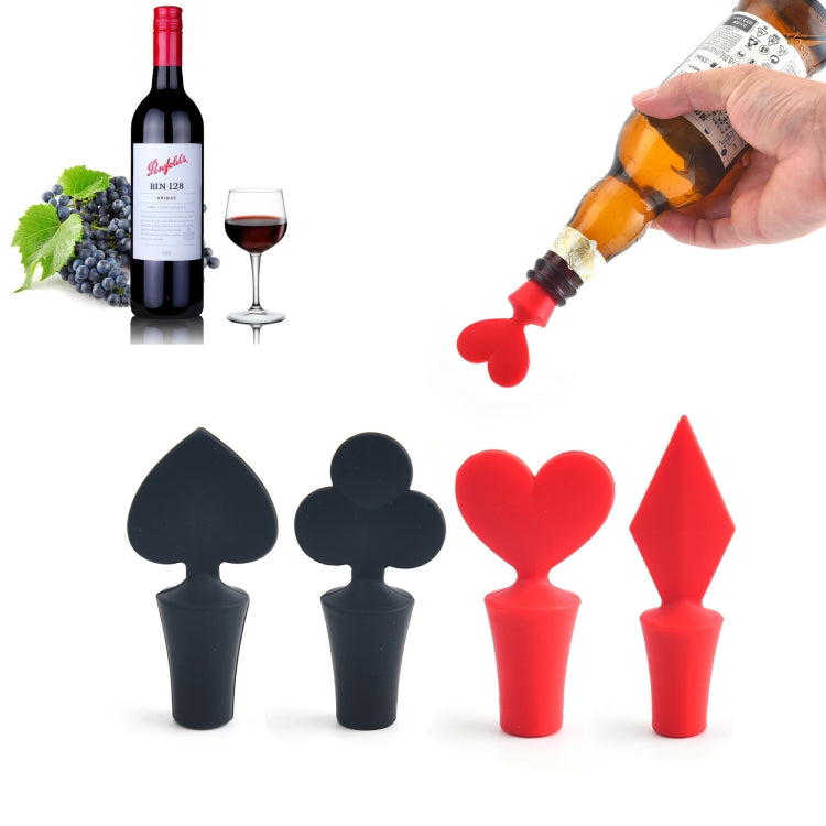 Silicone Wine Stopper Poker Series Wine Stopper, 12 PCS Peach Heart Shape, 12 PCS Poker Shape, 12 PCS Black Plum Shape, 12 PCS Red Square Shape