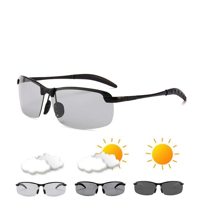 Photochromic Sunglasses Day and Night Vision Driving Eyewear, Black, Gun Metal, Sliver