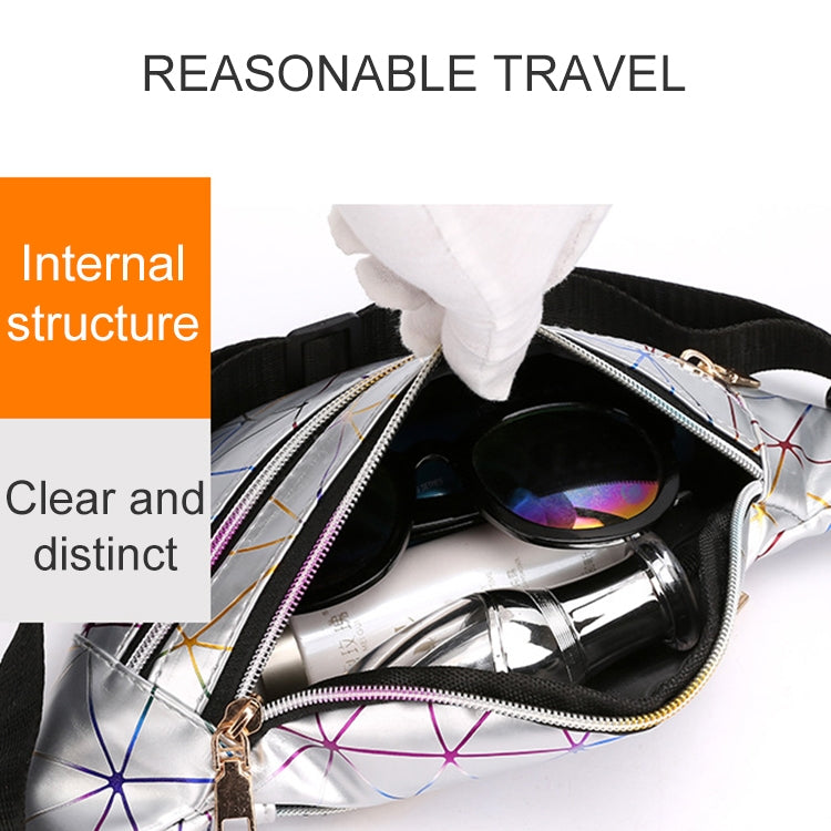Laser Pattern PU Leather Waist Bags Women Fanny Pack Single Shoulder Bag, Double Zipper Rhombus (Black ), Double Zipper Rhombus (Pink), Double Zipper Rhombus (Sliver)