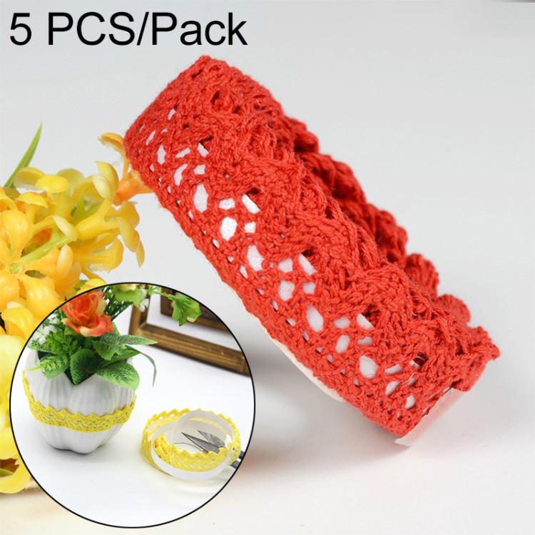5 PCS Cotton Lace Fabric White Crochet Lace Roll Ribbon Knit Adhesive Tape Sticker Craft Decoration Stationery Supplies