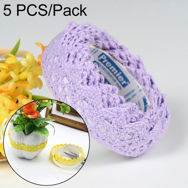 5 PCS Cotton Lace Fabric White Crochet Lace Roll Ribbon Knit Adhesive Tape Sticker Craft Decoration Stationery Supplies