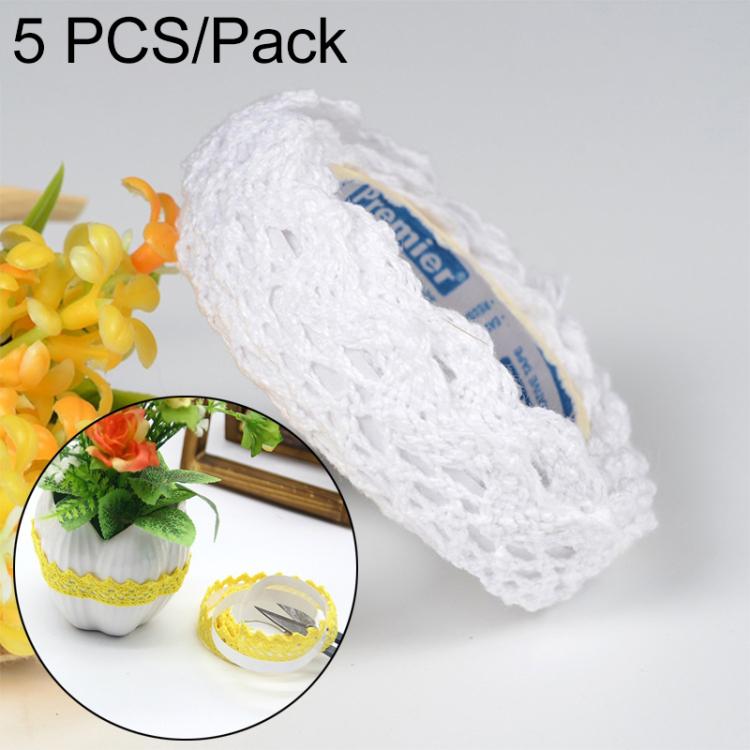 5 PCS Cotton Lace Fabric White Crochet Lace Roll Ribbon Knit Adhesive Tape Sticker Craft Decoration Stationery Supplies