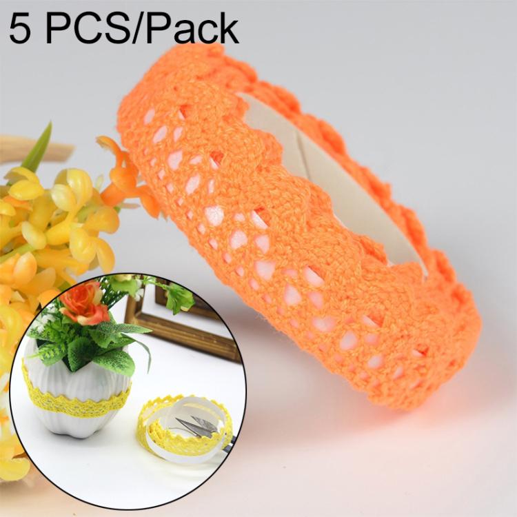 5 PCS Cotton Lace Fabric White Crochet Lace Roll Ribbon Knit Adhesive Tape Sticker Craft Decoration Stationery Supplies