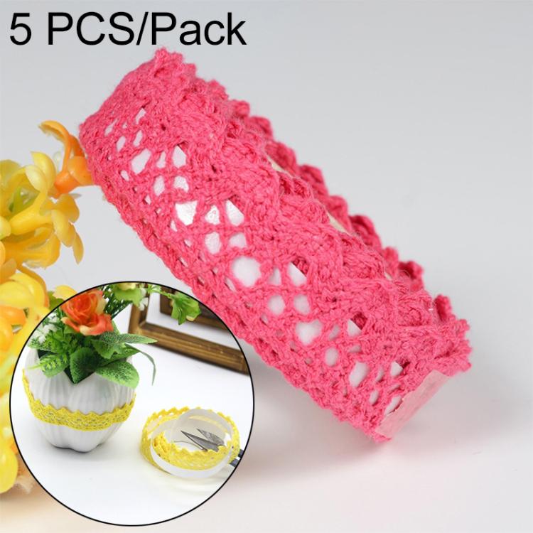 5 PCS Cotton Lace Fabric White Crochet Lace Roll Ribbon Knit Adhesive Tape Sticker Craft Decoration Stationery Supplies