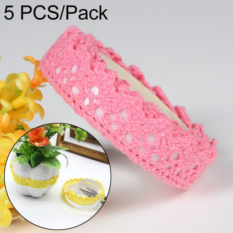 5 PCS Cotton Lace Fabric White Crochet Lace Roll Ribbon Knit Adhesive Tape Sticker Craft Decoration Stationery Supplies
