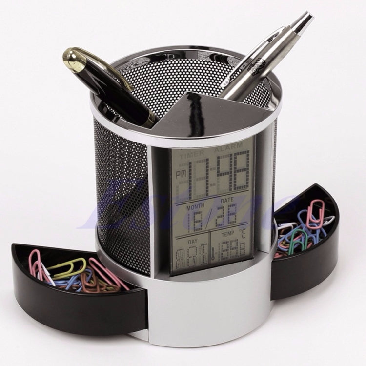 Desk Mesh Pen Pencil Holder Perpetual Calendar Office Supplies Multifunctional Digital LED Pens Storage Box