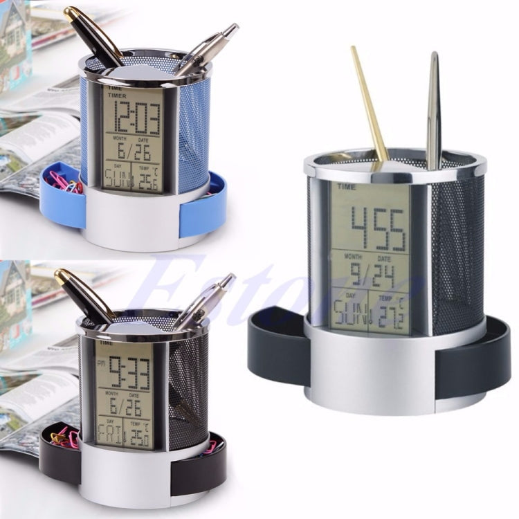 Desk Mesh Pen Pencil Holder Perpetual Calendar Office Supplies Multifunctional Digital LED Pens Storage Box