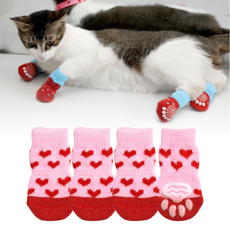 4pcs /Set  Pet Dog Puppy Cat Shoes Slippers Non-Slip Socks Pet Cute Indoor for Small Dogs Cats Snow Boots Socks, S, M, L