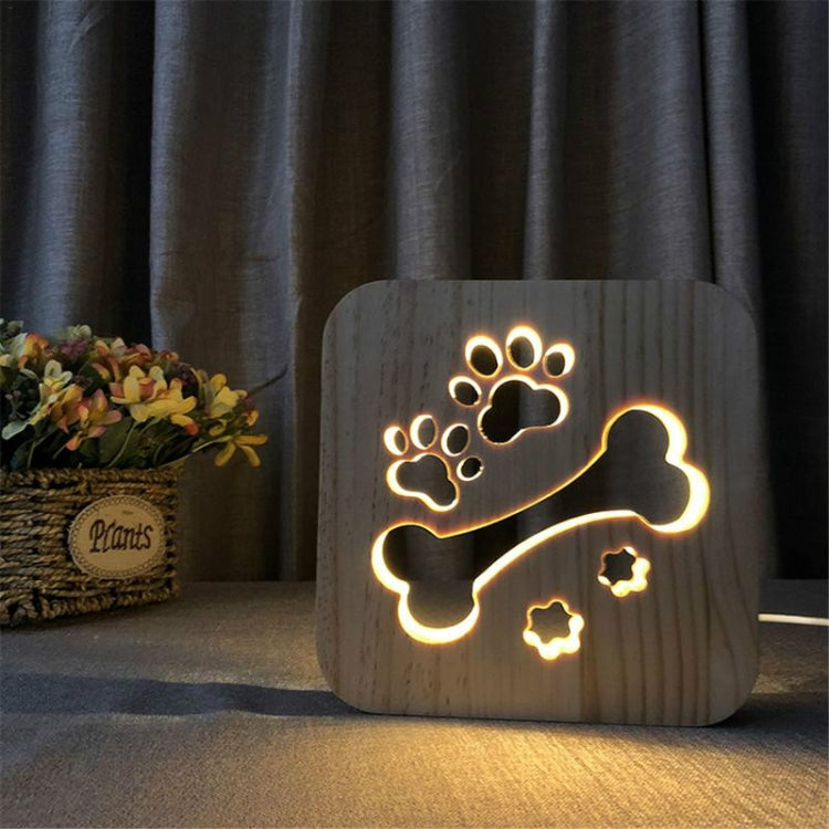 Creative Shape Wooden Night Lamp Bedroom Decoration Warm Light LED, Bones, Cat Paw, Dog, Wolve
