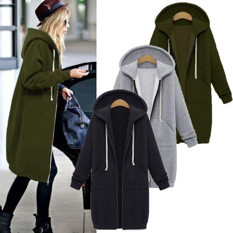 Women Hooded Long Sleeved Sweater In The Long Coat, XXL