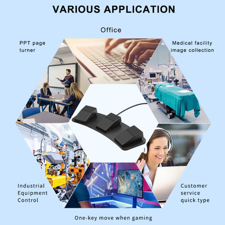 Pcsensor FS23 CF Foot Pedal Switch Keyboard Control Mouse Game Combo Pedal, Photoelectric Mute, Mechanical Sound