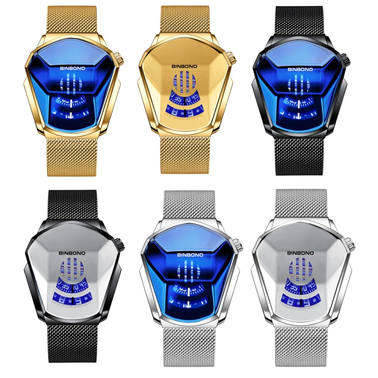 BINBOND Locomotive Concept Watch Men Live Black Technology Watch, White Net Belt White Steel White Face, Gold Net Belt Full Gold Blue Face, Gold Net Belt Full Gold Gold Face, Black Net Belt Black Steel Blue Face, Black Net Belt Black Steel White Face...