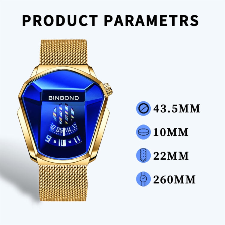 BINBOND Locomotive Concept Watch Men Live Black Technology Watch, White Net Belt White Steel White Face, Gold Net Belt Full Gold Blue Face, Gold Net Belt Full Gold Gold Face, Black Net Belt Black Steel Blue Face, Black Net Belt Black Steel White Face  ...