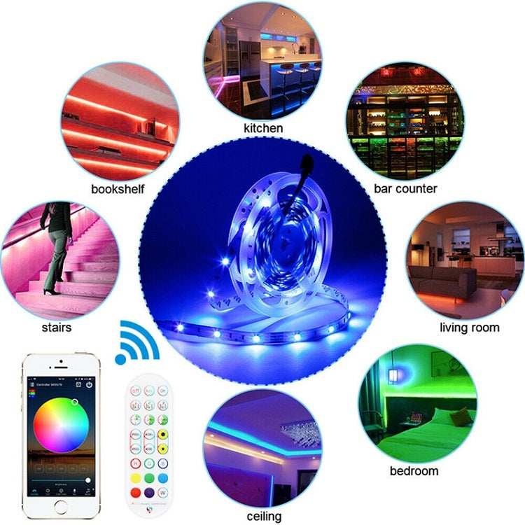Bluetooth Suit Smart Music Sound Control Light Strip Waterproof 5050 RGB Colorful Atmosphere LED Light Strip With 24-Keys Remote Control, 30M 540 LEDs