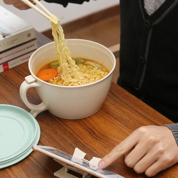 Wheat Fiber Instant Noodle Bowl Creative and Convenient Sealed Lunch Box with Mobile Phone Holder, Pink, Blue, Green