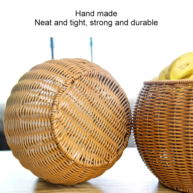 Round Snack Basket Rattan Woven Home Fruit and Vegetable Storage Basket Kitchen Drain Basket, 20 x 16 cm, 25 x 18 cm