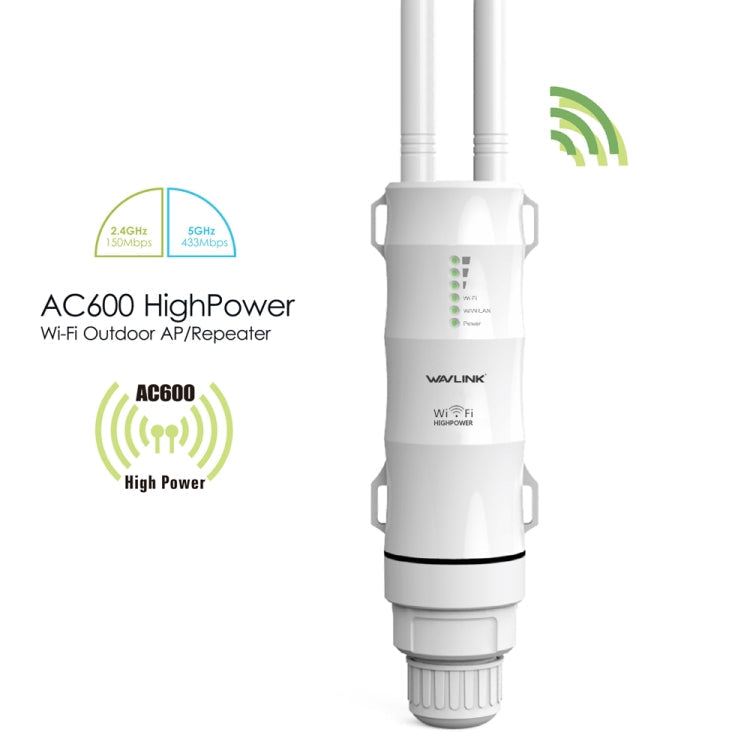 WAVLINK AC600 AP 2.4G/5G Dual Frequency Outdoor High Power Repeater, EU Plug, US Plug, UK Plug