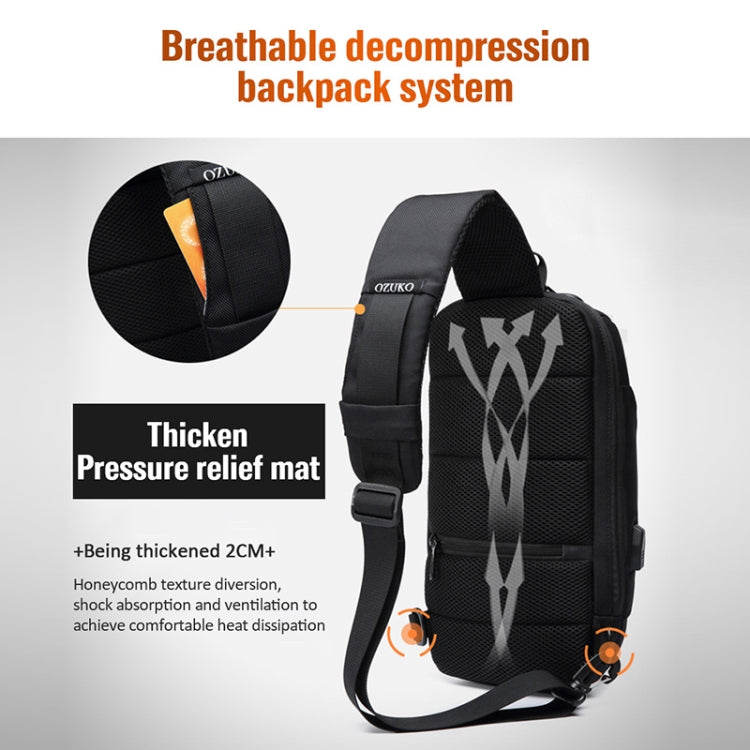 OZUKO 9223 Anti-theft Men Chest Bag Waterproof Crossbody Bag with External USB Charging Port, Standard Size, Large Size