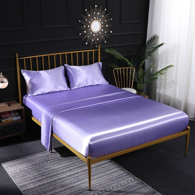 Home Ice Silk Simulation Silk Four-Piece Pillowcase Flat Sheet Fitted Sheet Set, US-Full/UK-D:138x190x35cm, US-Queen/UK-K:153x203x35cm