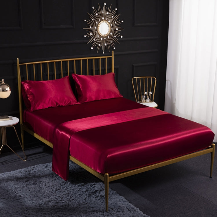 Home Ice Silk Simulation Silk Four-Piece Pillowcase Flat Sheet Fitted Sheet Set, US-King:198x203x35cm, UK-SK:180x200x35cm, US-King: 198x203x35cm