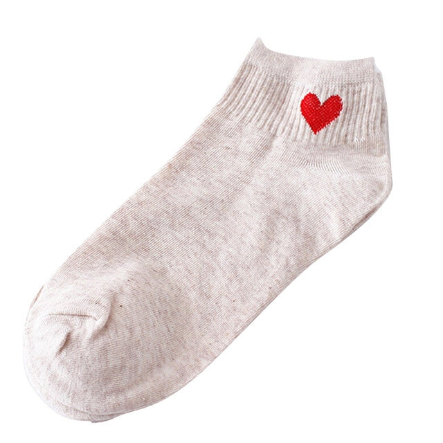 Cute Socks Heart Pattern Breathable Cotton Socks Ankle-High Casual Socks