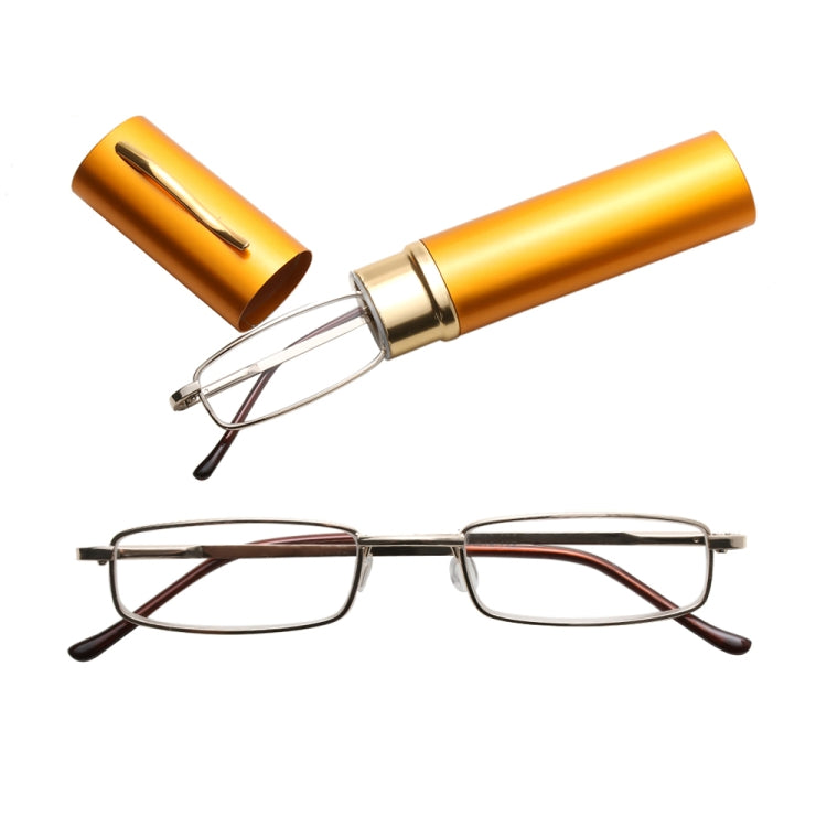 Reading Glasses Metal Spring Foot Portable Presbyopic Glasses with Tube Case, +1.00D, +1.50D, +2.00D