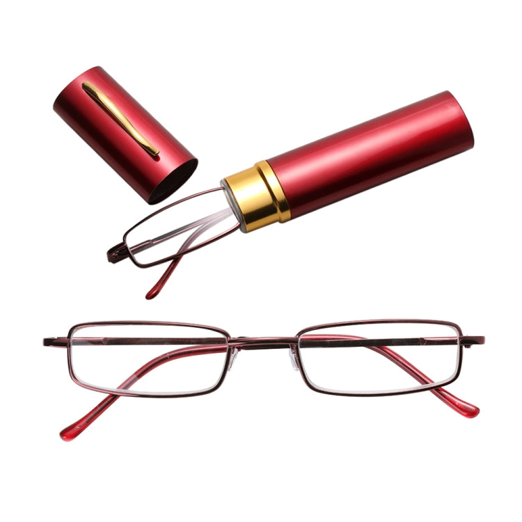 Reading Glasses Metal Spring Foot Portable Presbyopic Glasses with Tube Case, +1.00D, +1.50D, +2.00D