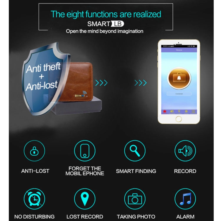 Men Leather Business Wallet Smart Anti-Lost Anti-Theft Wallet, Smart