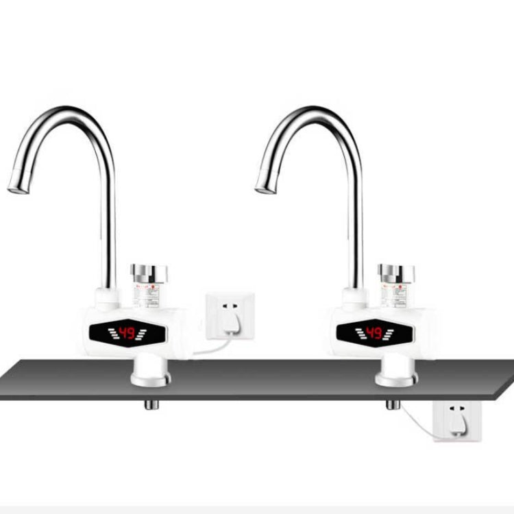 Dynamic Digital Display Instant Heating Electric Hot Water Faucet Kitchen&Domestic Hot&Cold Water Heater EU Plug, With Shower Head, Large Elbow, Universal Tube