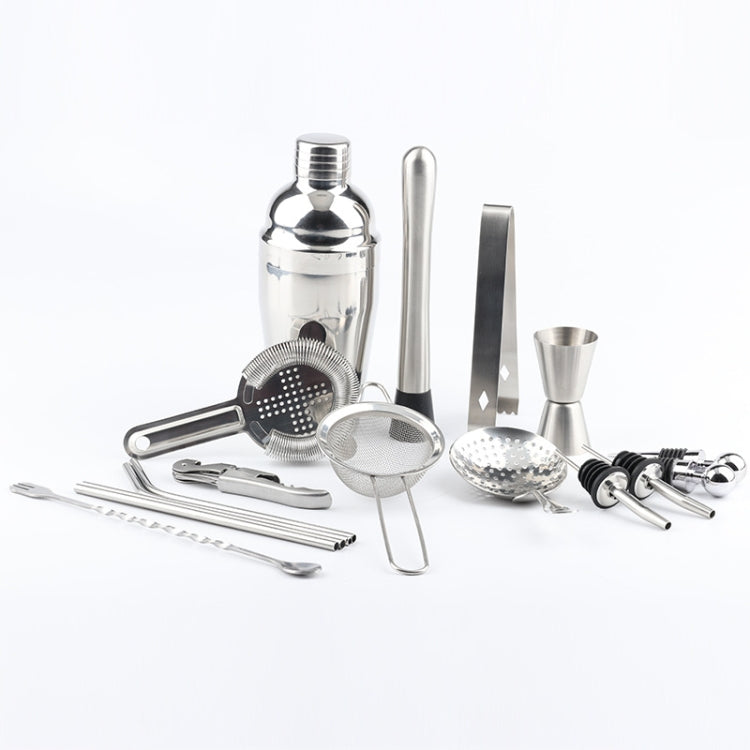 18 in 1 Stainless Steel Cocktail Shaker Set, Oval Bamboo Base, Bar Tool Set, 350ml, 550ml, 750ml